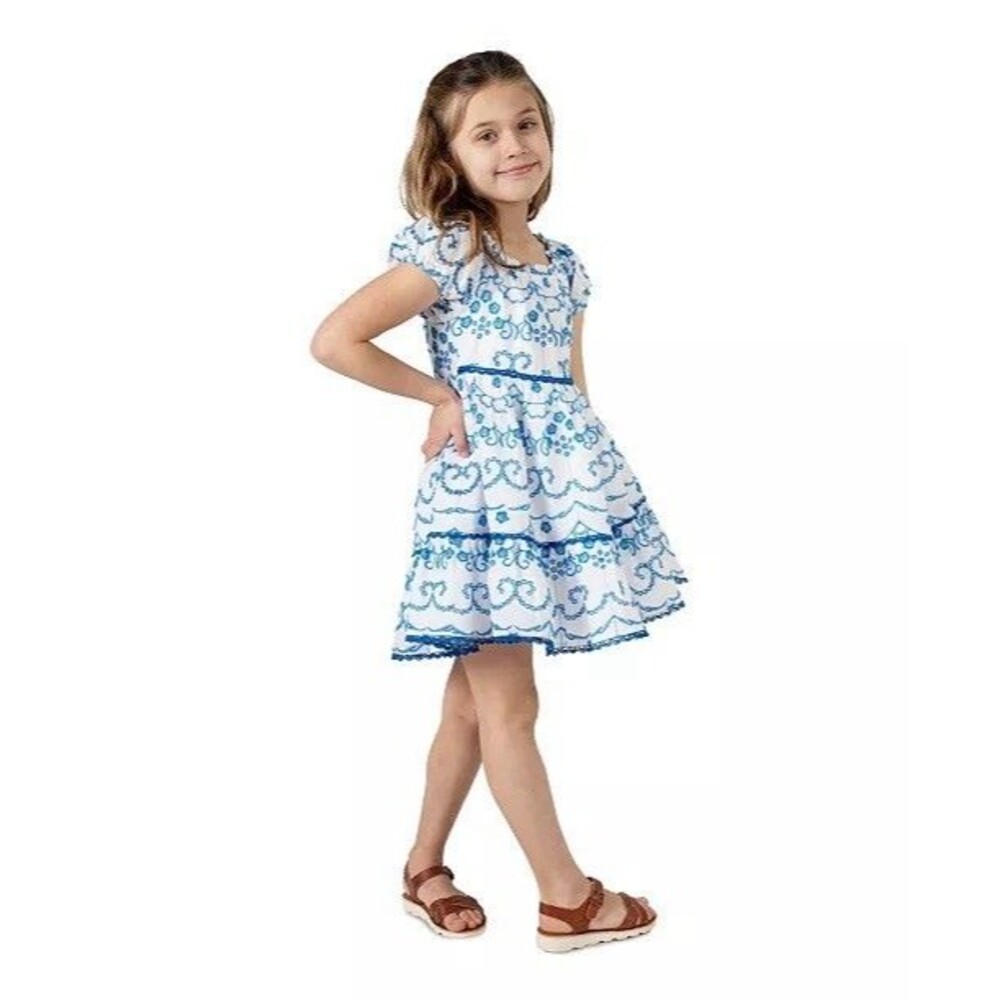 Rare Editions Girls Size 4T Embroidered Eyelet Dress Blue White